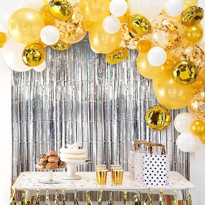 MYUPDALIN 2 Pack Silver Foil Fringe Tinsel Backdrop Party Decorations for New Years/Disco/Prom/Dance/Christmas/Bachelorette Party Decorations