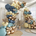 Dusty Blue Yellow Gold Balloon Garland Arch Kit, 160Pcs Boho Retro Blue Pastel Blue Macaroon Yellow Metallic Gold Balloons for Baby Shower Birthday Wedding Party Decoration