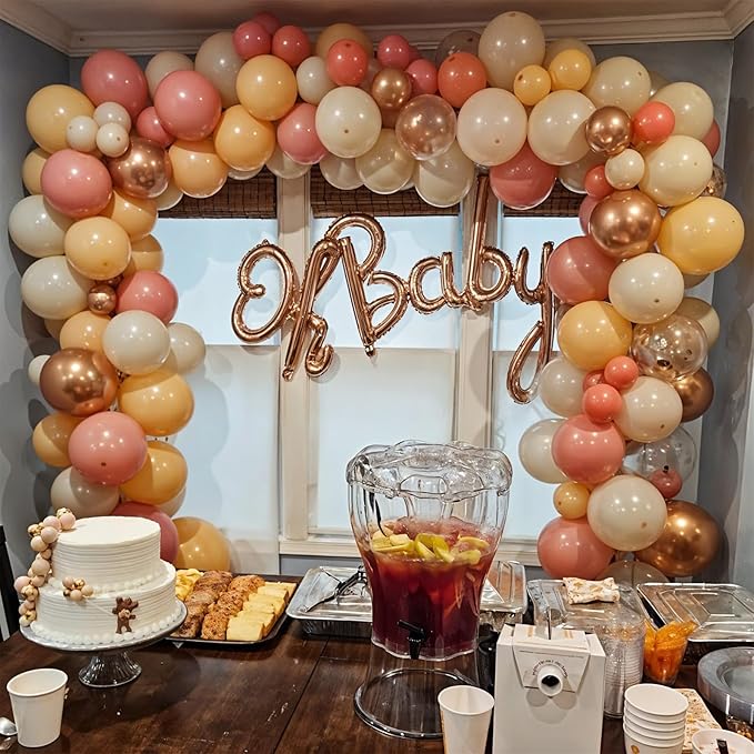 Blush Pink Balloon Garland Kit, 108 Packs Dusty Pink Beige Balloons and Metallic Rose Gold Confetti Balloons for Baby Shower Girl Birthday Wedding Decorations Suppliers