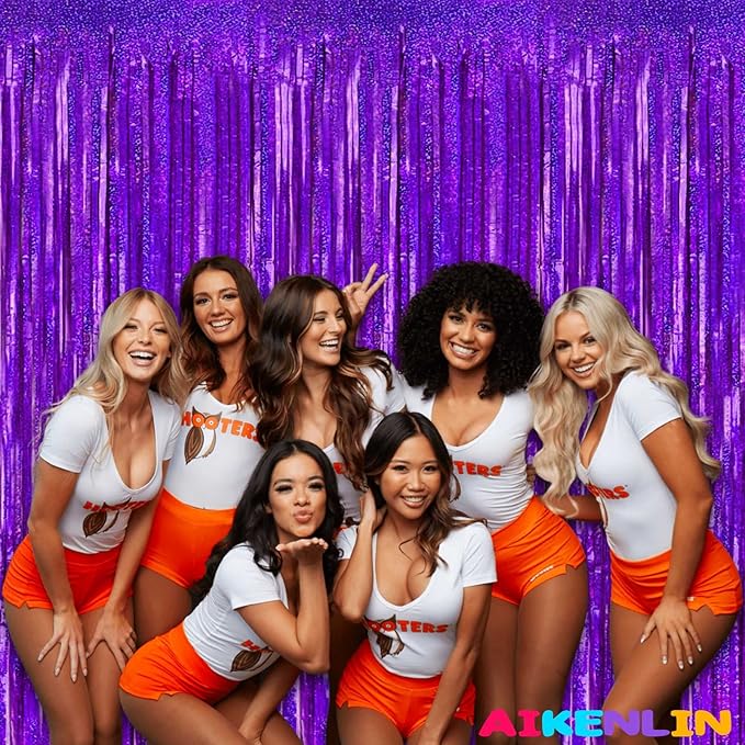 4 Pack 3.2Ft x 8.2Ft Purple Foil Fringe Curtain Backdrop, Metallic Tinsel Foil Fringe Streamers Curtains Background for Photo Booth, Birthday, Wedding, Disco, Bachelorette, Christmas Party Decoration