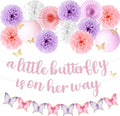 Kriyokiaa Butterfly Baby Shower Decorations for Girls 16 Pcs Baby Girl Shower Decorations with Butterfly Banners, Paper Pom Poms, Lantern, Fans Perfect for Indoor & Outdoor Celebrations
