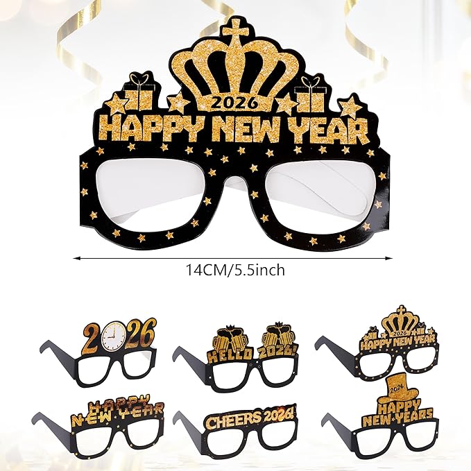 24pcs 2026 New Year Eve Party Supplies New Years Decorations Kit Incliuding Happy Next Year Headband News Year Eyeglasses Noise Makers Necklace for New Years Party