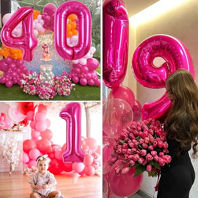 TONIFUL 40 Inch Hot Pink Large Numbers Balloon 0-9 Birthday Party Decorations,Foil Mylar Big Number 5 Balloon Digital 5 for Birthday Party,Wedding, Bridal Shower,Engagement,Graduations,Anniversary