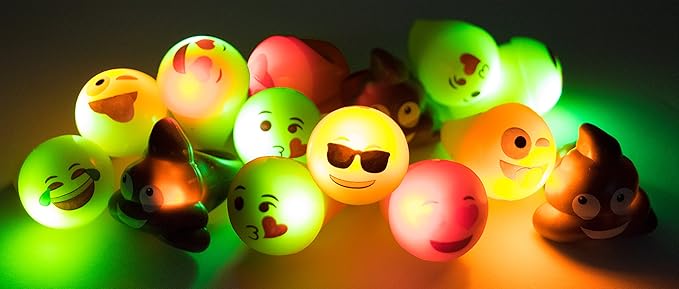 Kangaroo 24 Pack Emoticon LED Light up Rings Bulk - Flashing Colorful LED Finger Lights Party Favors for Fun - Glow in the Dark Bumpy Blinky Rings for Rave Trinkets and Easter Basket Stuffers for kids