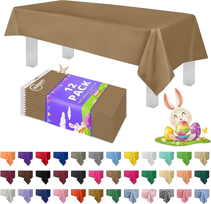 Grandipity 12 Pack Premium Disposable Plastic Tablecloth 54 Inch. x 108 Inch. Decorative Rectangle Table Cover - Gold