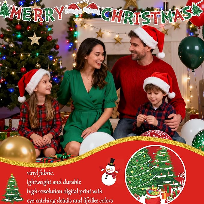 Merry Christmas Party Decorations Kit, Christmas Balloon Garland Arch With Red Green Gold Snow Santa Party Supplies Banner Topper Backdrop Tablecloth - Winter Holiday Indoor Outdoor Home Decor