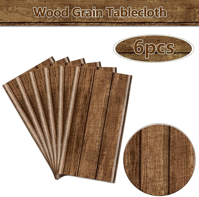 6 Pcs Wood Grain Tablecloths for Round Table Western Party Decorations Plastic Western Party Tablecover for Cowboy Party Decorations Little Cowboy Birthday Baby Shower Vintage Farmhouse, 84 x 84in (6)