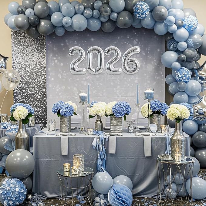 TONIFUL 2026 Silver Foil Number Balloons 16 Inch Silver Number Banner 2026 Graduation Aluminum Foil Mylar Balloons for New Year Eve Christmas Anniversary Party Supplies
