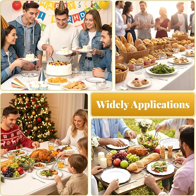 175 Plastic Dinnerware Set Silver Disposable Dinnerware Set for 25 Guests Include 50 Plastic Plates,25 Silverware Set,25 Cups and 25 Napkins for Easter Party Wedding Thanksgiving