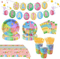 Easter Party Supplies Set - Disposable Easter Plates and Napkins Kit for 10 Guests, Includes Dinner & Dessert Plates, Cups, Cutlery, Napkins, Banner, Tablecloth for Easter Dinner, Spring Party