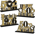 Eiurteao 4 Pieces 50th Anniversary Decorations Married in 1976 Wooden Table Sign, Black Gold Happy 50 Wedding Anniversary Table Centerpieces Party Supplies, Cheers to 50 Year Anniversary Table Decor