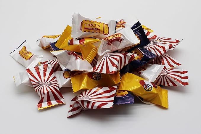 Circus Themed Peppermints 100 Count Individually Wrapped - Bulk Mints For Birthday Party Giveaways & Candy Goodie Bags-Carnival Fun Mints For Adults or Kids