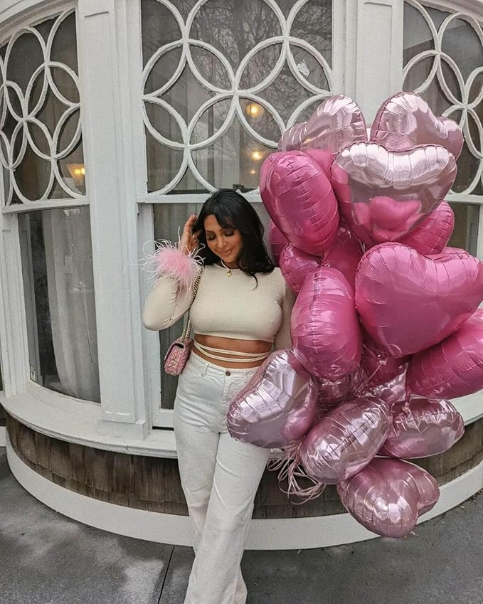 Rose Gold Heart Shaped balloons Pack of 12,18 Inch White Love Valentine Balloons Pink Heart Romantic Balloons For Valentines Day Propose Marriage Wedding Bridal Shower Engagement Party Decorations