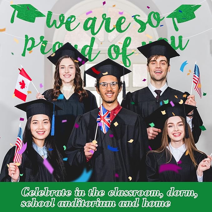 2026 Graduation Decorations Pre-Strung Blingbling We Are So Proud of You Banner Glitter Graduation Garland for Class of 2026 High School College Grad Party (Green)