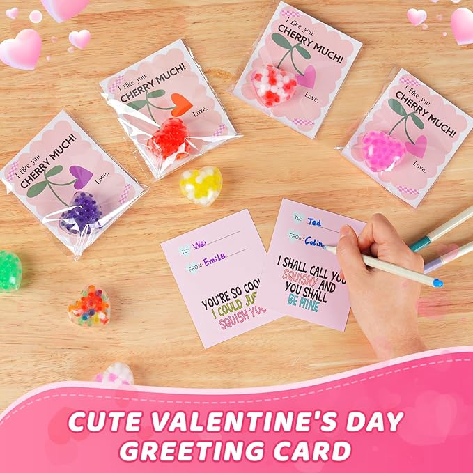 24PCS Valentines Squishies,Valentines Stress Balls for Adults,Valentine Day Cards Classroom Favors,Valentine's Bulk Fidgets Squishy Toys Party Favors Exchange Gift