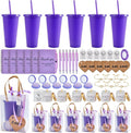 56Pcs Baby Shower Prizes for Game Winners Baby Shower Favors Gifts including Plastic Tumbler Notebook Scented Candles Ballpoint Pen Mirrors with Hair Brushes Bracelet Gift Bag (Purple)