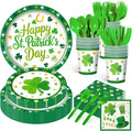 Green Party Supplies Set 168 PCS Clover Tableware Kit Disposable Plates Cups Napkins Cutlery for Birthday Sports Party Lucky Theme Decorations