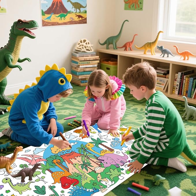 Dinosaur Party Giant Coloring Poster 30x72 Inches Large DIY Dinosaurs Coloring Tablecloth Versatile Classroom Wall Décor & Birthday Activity for Kids for School Home Party Supplies