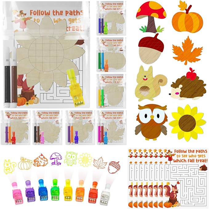 Cinrobiye 144 PCS Fall Party Favors Thanksgiving Autumn Painting Craft Set with Colorful Finger Rings, Harvest Festival Party Supplies, Goodie Bag Fillers, Piñata Fillers, Prize Bulk Set