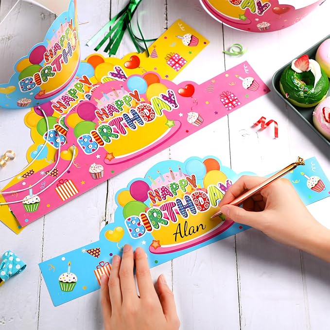 Yunsailing 36 Pcs Happy Birthday Crowns for Kids Paper Birthday Hat Crowns for Classroom Gifts Kids' Party(Colorful)
