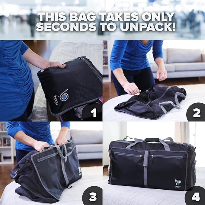 Bago Extra Large Duffle Bag for Travel Women & Men. Durable, Lightweight, Foldable Travel Duffel Bags For Traveling Women. 140L Duffle Bags Use As a Weekender Bag with Shoe Compartment, Checked Duffel