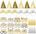 YVAINE 2026 New Year Eve Party Supplies 36pcs Gold Silver Years Eve Decorations Kit - Happy New Year Paper Glasses Headband Cone Hats Noisemaker for 2026 Happy News Year Eve Party Supplies