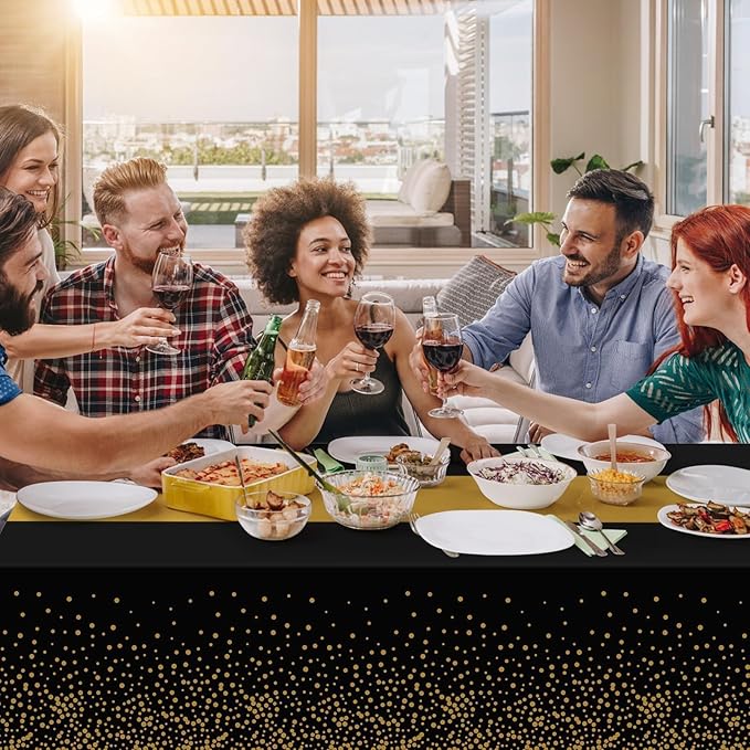 Childom 3 Pack Graduation Tablecloth,Graduation Decorations Class of 2026 Graduation Party Decorations,54"x108" Black and Gold Plastic Table Cloth Disposable for Home,School,Birthday,Wedding,Parties