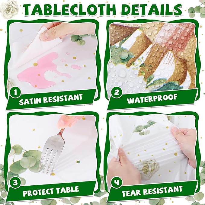 3 Pack Plastic Safari Baby Shower Tablecloth, 54 x 108 Inch Disposable Woodland Forest Animal Neutral Gender Reveal Party Eucalyptus Leaves Table Cover for Forest Birthday Friendship Party Decor