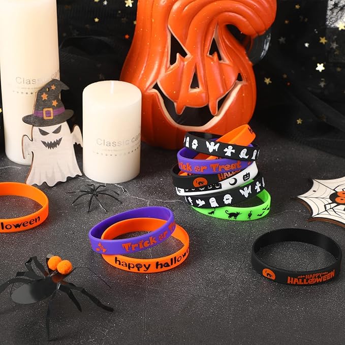 JUNEBRUSHS 42Pcs Halloween Silicone Bracelets Halloween Favors Supplies Rubber Wristbands for Kids Party Goodie Bag Stuffers Fillers Decorations Accessories (6 Designs)