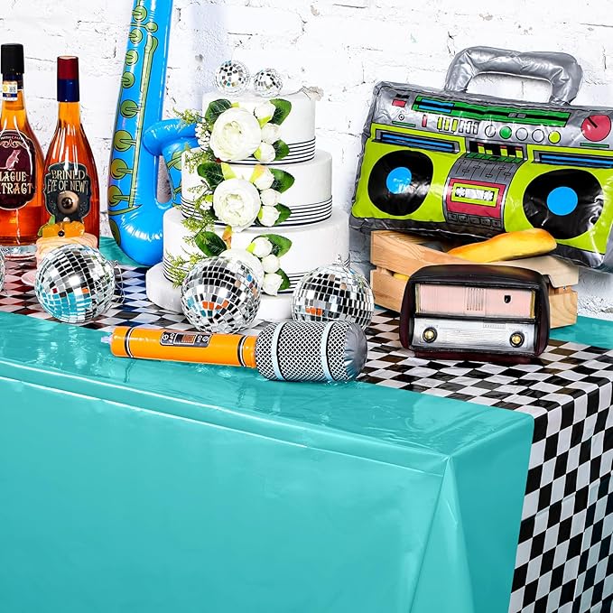 Irenare Car Birthday Party Supplies Racing Decorations 50s Party Tablecloth Racetrack Table Runner Table Covers for Kids Boy Car Theme Birthday Decor, 54 x 108 Inch(Cyan,6 Sheets)
