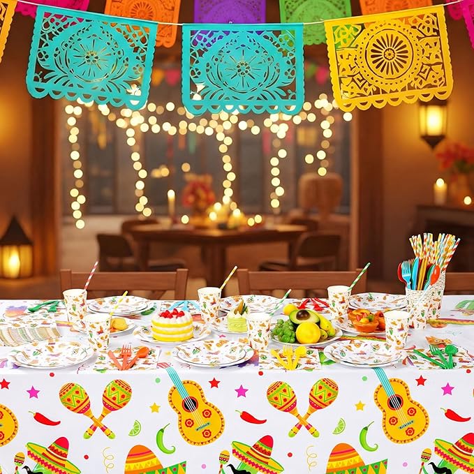 Ceenna 452 Pcs Mexican Party Supplies for 50 Guests, Fiesta Plates Napkins Cups Tablecloth Cutlery Straw Tableware for Cinco De Mayo Birthday Taco Party Decorations