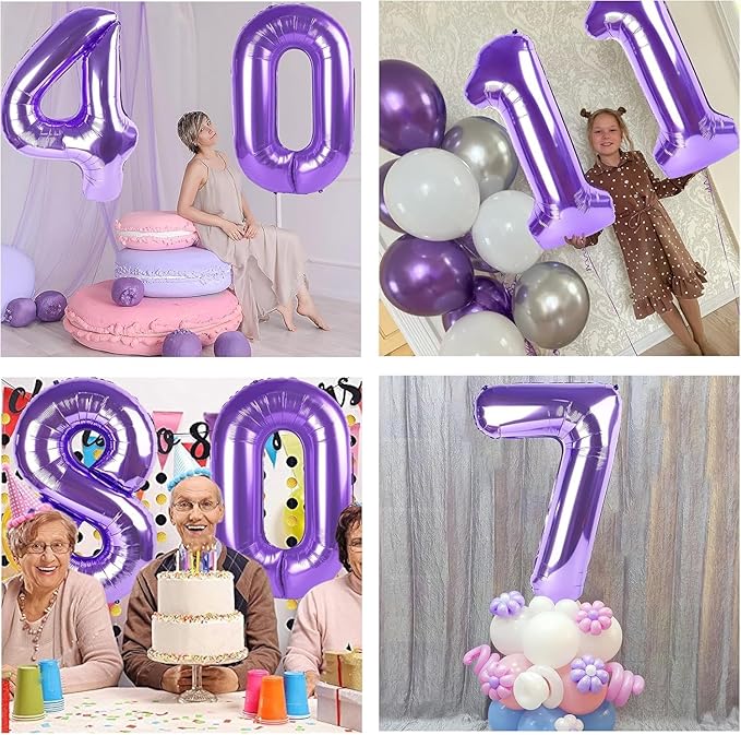 Purple Number Balloons, 40 Inch Purple Balloon 5.5 Helium Balloon 5th Birthday for 5 Years Birthday Decoration Children Girls Boys