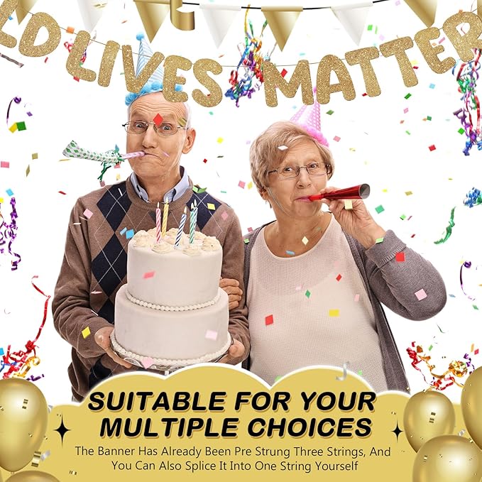 Fulmoon Pre Strung Banner 6.56 ft Funny Birthday Retirement Party Decorations 80th 70th 60th 50th Retirement Party Garland Bunting Decorations for Men Women(Champagne Gold)