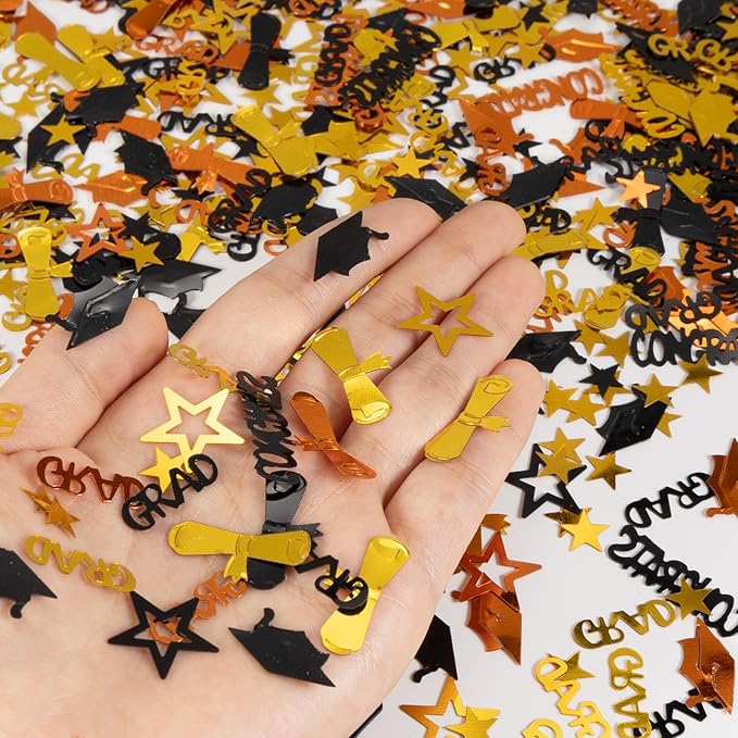 Orange Gold and Black Graduation Confetti 2026, 1000 Pcs Congrats Grad Confetti Class of 2026 Party Table Centerpiece for 2026 Graduation Party Decorations