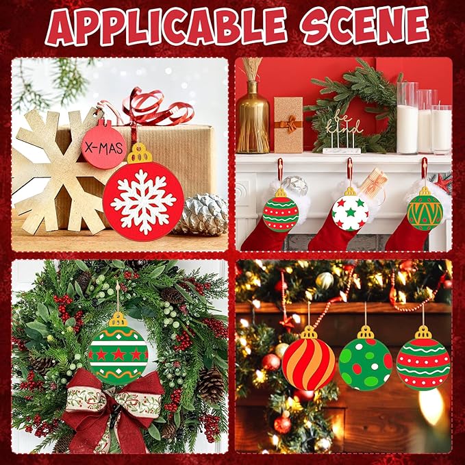 Wooden Christmas Ornaments to Paint Bell Decoration Cutouts Unfinished 36PCS, DIY Blank Unfinished Christmas Tree Wood Discs Ornament for Home Crafts Hanging