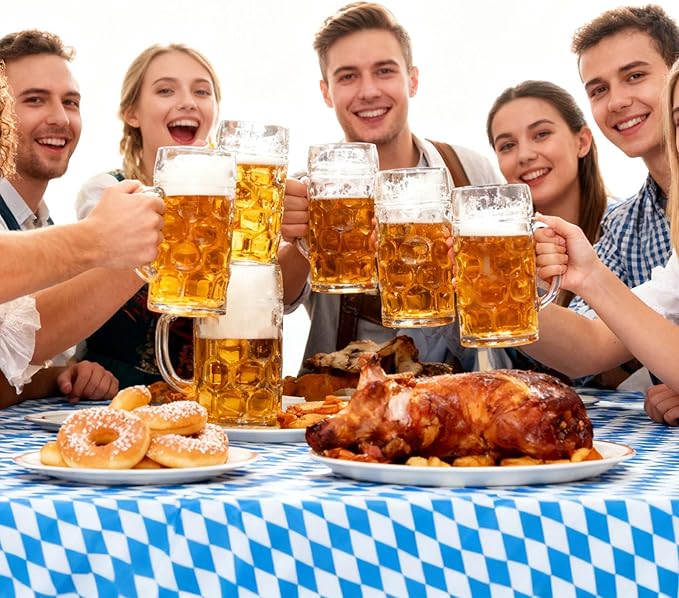 Iceyyyy 3 Pieces Oktoberfest Tablecloths-Blue and White Checkered Table Cloths Rectangular Oktoberfest Bavarian Flag Tablecover for German Oktoberfest Themed Party Decorations,54" x 108"