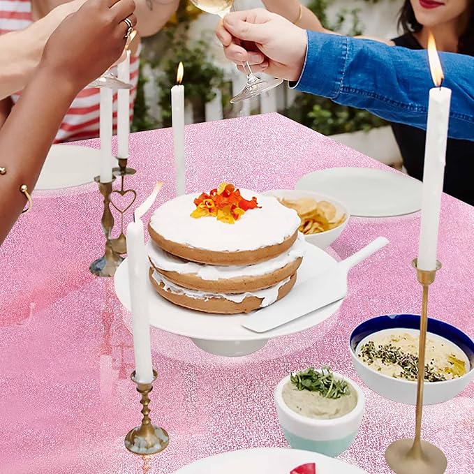1 Pack Light Pink Iridescent Plastic Tablecloth Disposable 54 × 108 Inch Glitter Holographic Foil Table Cloth Plastic Laser Rectangle Table Cover for Birthday Wedding Disco Party