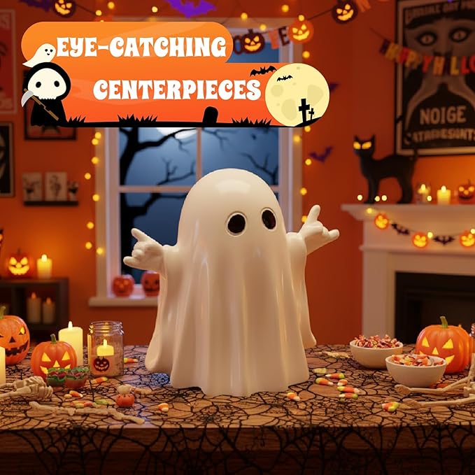 Halloween Ghost Finger Statue HIO-Hop Ghost Statue Halloween Decorations Indoor Farmhouse Tiered Tray Decor Spooky Home Decorations Coffee Table Centerpieces Shelf Mantel Display 2 Pcs