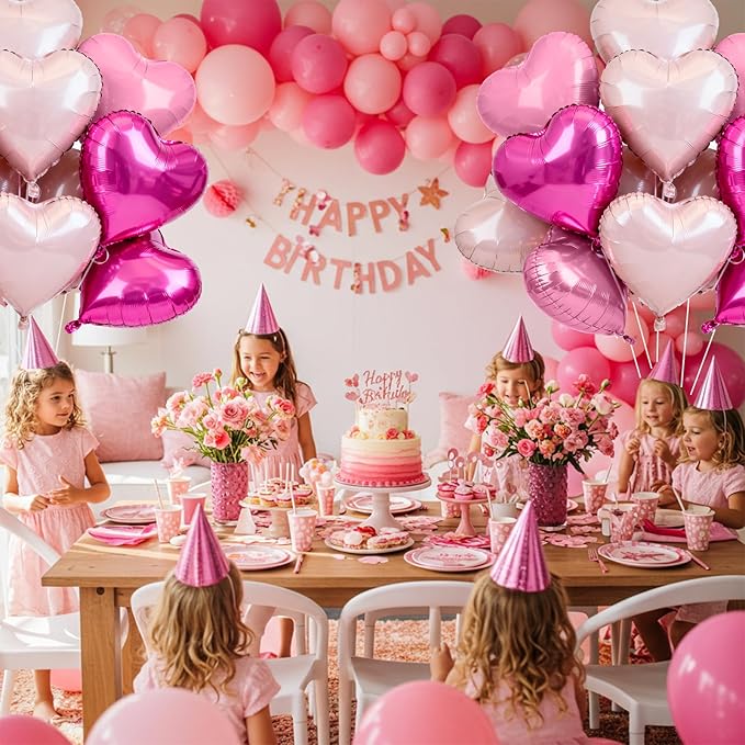 TONIFUL 30Pcs 18 Inch Rose Hot Pink Light Pink Balloons Heart Shape Foil Mylar Banners Decoration for Birthday Valentine's Day Wedding Bridal Shower Anniversary Engagement Party Supplies