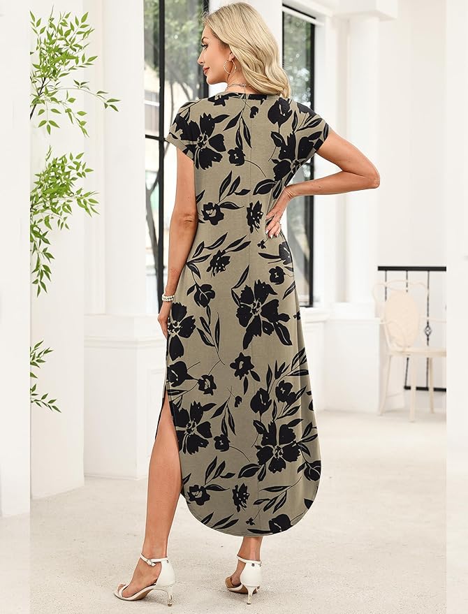 WIHOLL Summer Dresses Cap Sleeve Crewneck Maxi Long Casual Dress with Pockets Beach Vacation Sundresses 2026 Trendy