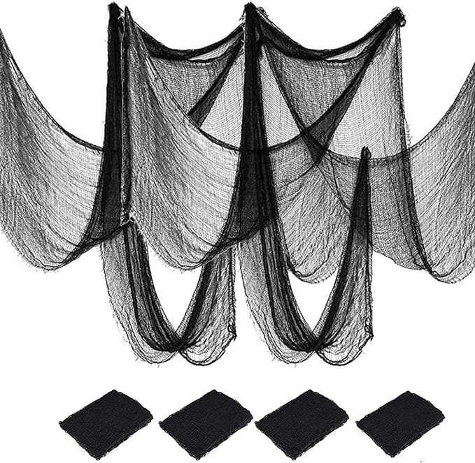 4 Pack Halloween Creepy Cloths, Scary Spooky Cloth Creepy Gauze, 30 x 72inch Freaky Loose Weave Creepy Cloth, Decorations for Haunted Houses Props Halloween Wall Outdoor Indoor Decor (Black)