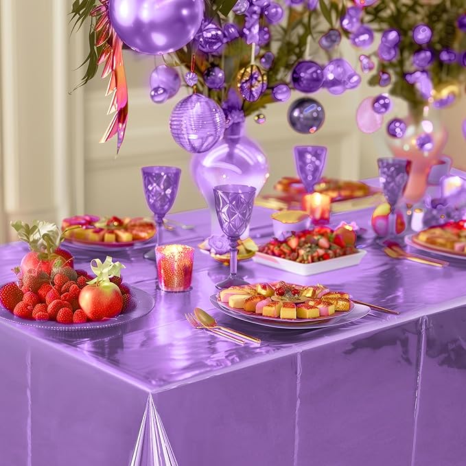 2pcs Light Purple Foil Tablecloth 54*72inch Plastic Birthday Party Table Cloths Disposable Waterproof Table Cover for Halloween Bridal Shower Wedding Anniversary Baby Shower Elegant Party Supplies