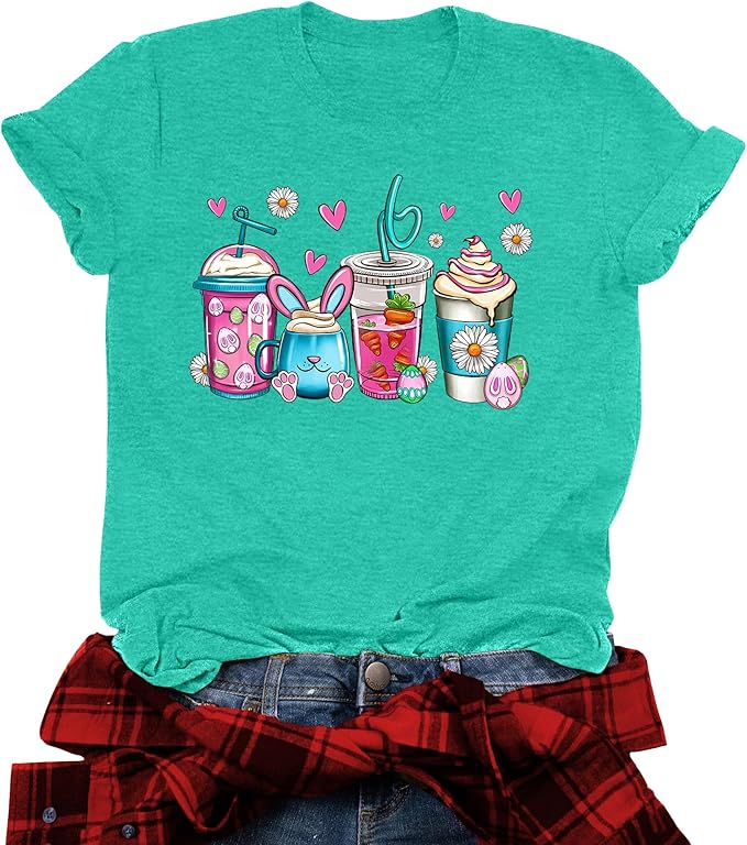 LAZYCHILD Women Easter Teacher Shirts: Funny Treat All with Kindness T-Shirt Bunny Rabbit Tee Tops