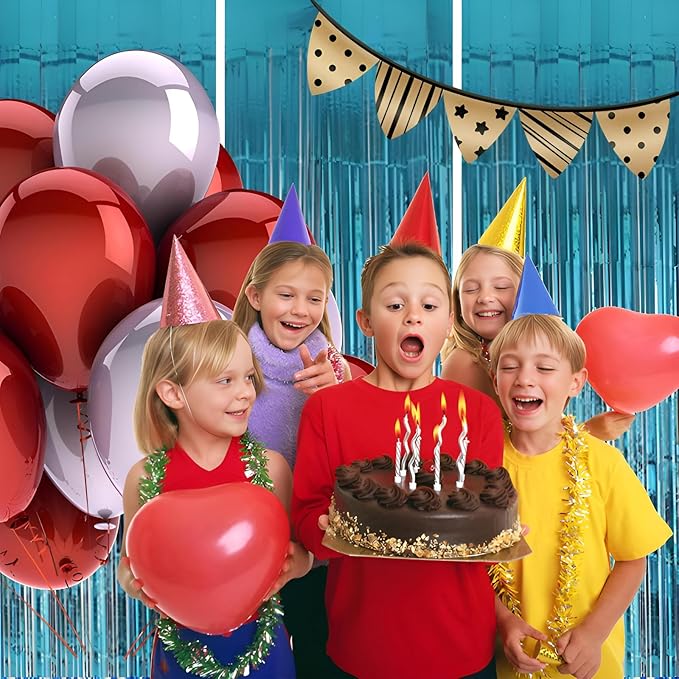 Valentines Day 3 Pack 3.3 * 8.3 ft Foil Curtain Metallic Tinsel Fringe Curtains Photo Booth Props Backdrop for Birthday Wedding Engagement Baby Shower Christmas Holiday Celebration Partyl,Light Blue
