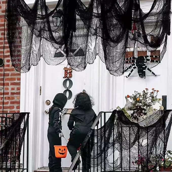 Halloween Creepy Cloth - 8 Pack Black - 76x30 Inch Cotton Gauze Fabric - DIY Spooky Decor for Haunted House,Spider Web,Ghost - Indoor Outdoor Halloween Party Decorations