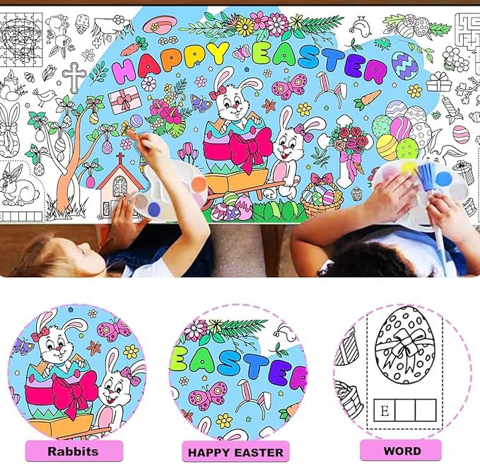 JUNQIU Easter Coloring Tablecloth for Kids, 72 * 31Inch Giant Color Poster - Easter Games, Activity, Party, Painting Crafts for Kids