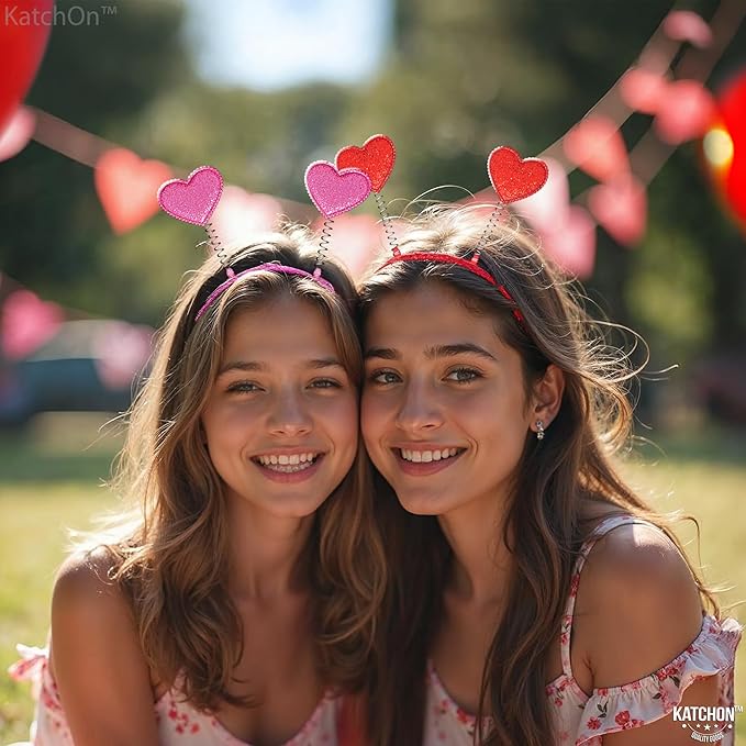 KatchOn, Pink and Red Heart Headbands - Pack 12 | Valentines Day Headbands For Women for Valentines Day Decor, Wedding Party | Heart Antenna Headband, Halloween Headband | Valentines Party Decorations