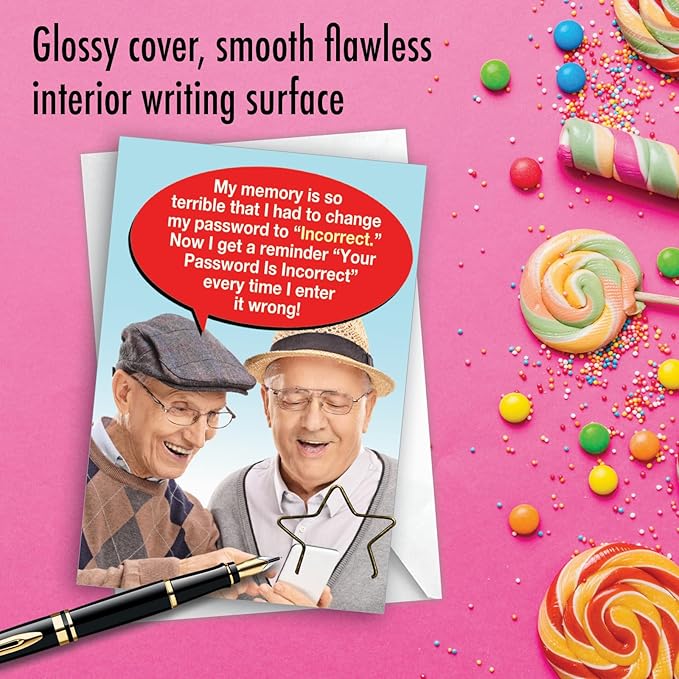 NobleWorks Funny Birthday Greeting Card with 5 x 7 Inch Envelope (1 Card) Incorrect Password-Men C7955BDG