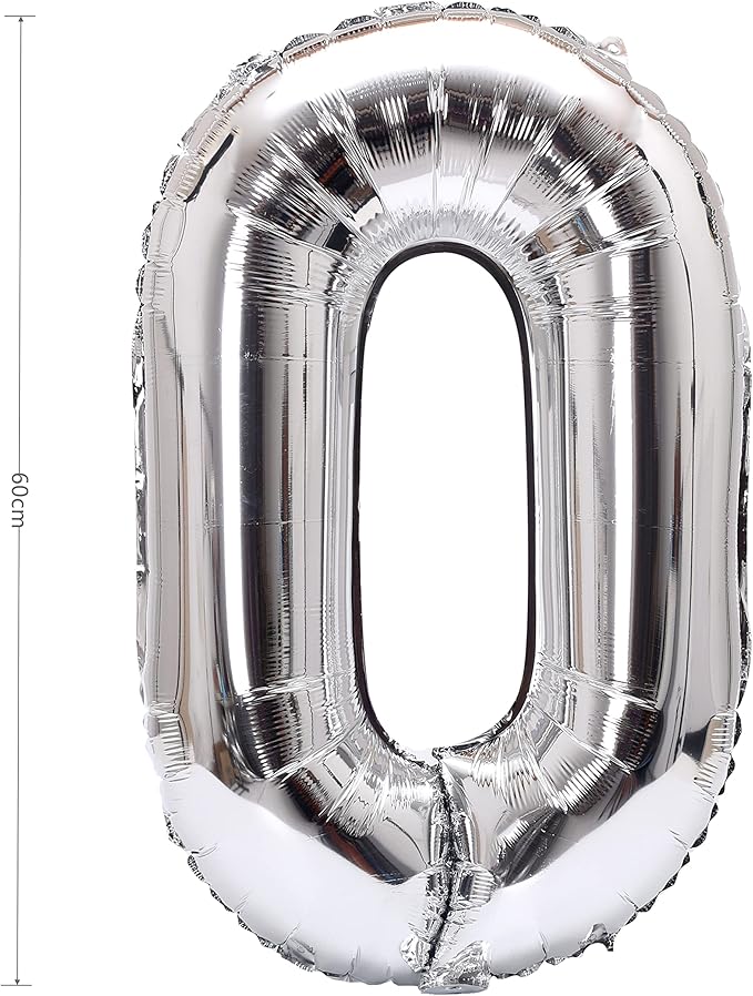 YPSelected 32 Inch Large Foil Helium Number Balloon Birthday Wedding Party 0-9 (Silver, 0)