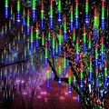 Meteor Shower Lights Outdoor Christmas Lights 24-Tube 576LEDs Snow Falling Rain Cascading Icicle Light for Christmas Tree Decorations Wedding Party Holiday Garden Decor, UL Plug Multi Color